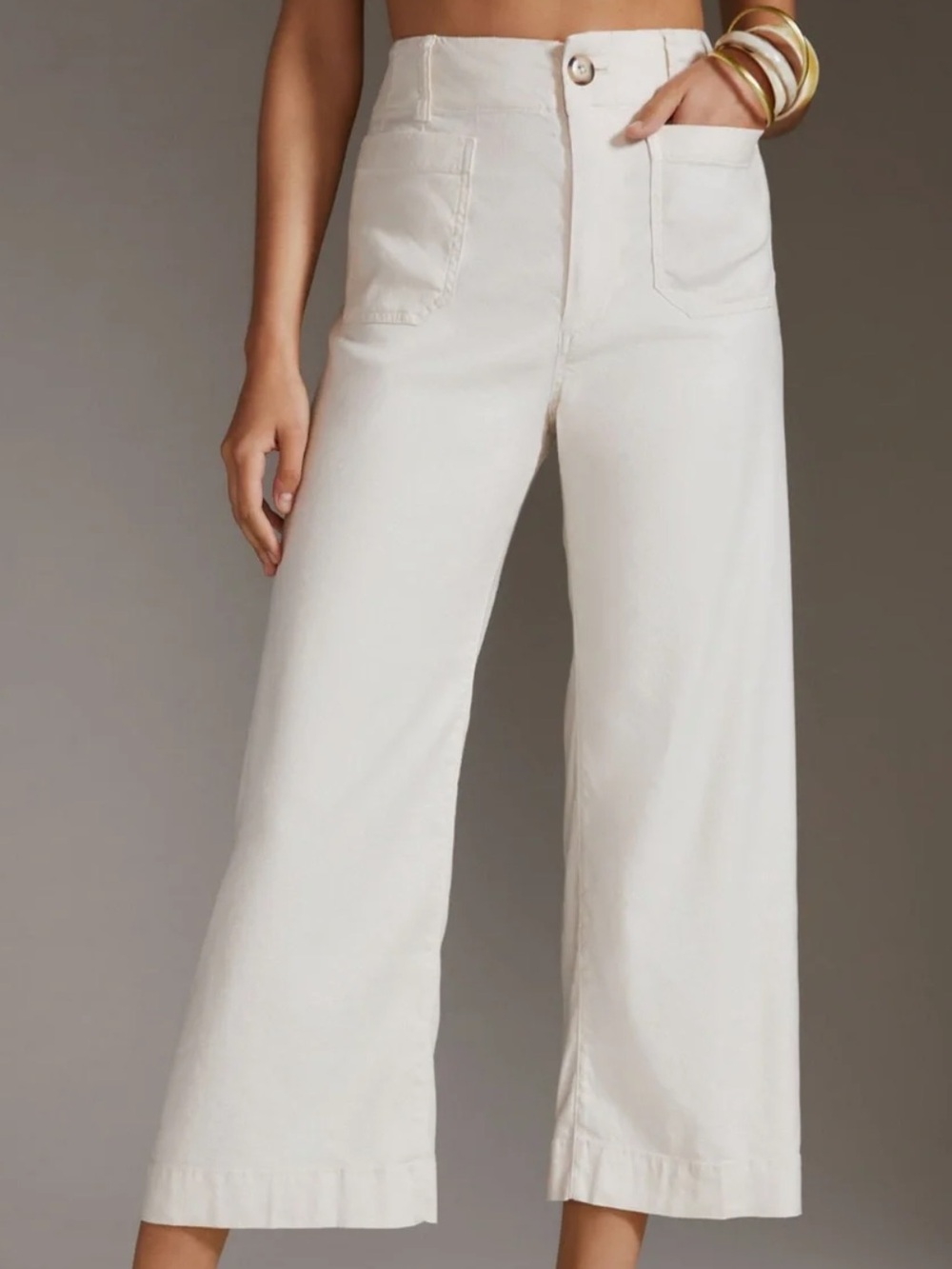 Anthropologie Maeve The Colette High Rise Wide Leg Cropped Jean in White